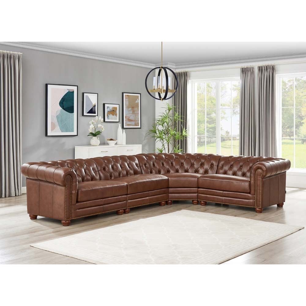Hydeline Aliso Top Grain Leather L-Shape Chesterfield Sectional Sofa - L-Piece Sectional