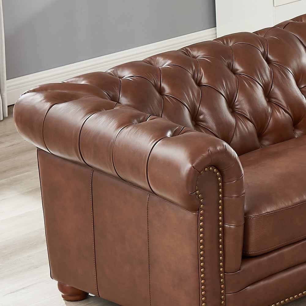 Hydeline Aliso Top Grain Leather L-Shape Chesterfield Sectional Sofa - L-Piece Sectional