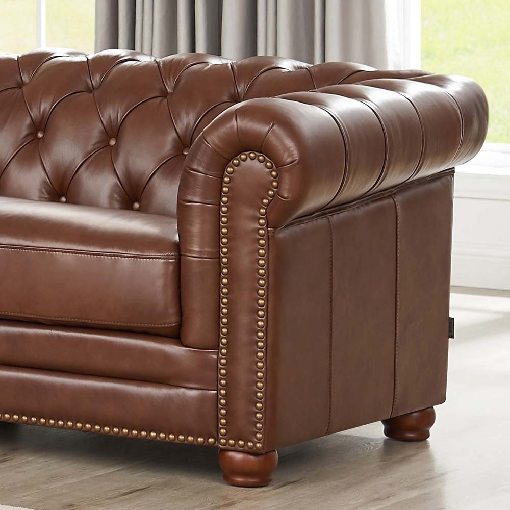 Hydeline Aliso Top Grain Leather L-Shape Chesterfield Sectional Sofa - L-Piece Sectional