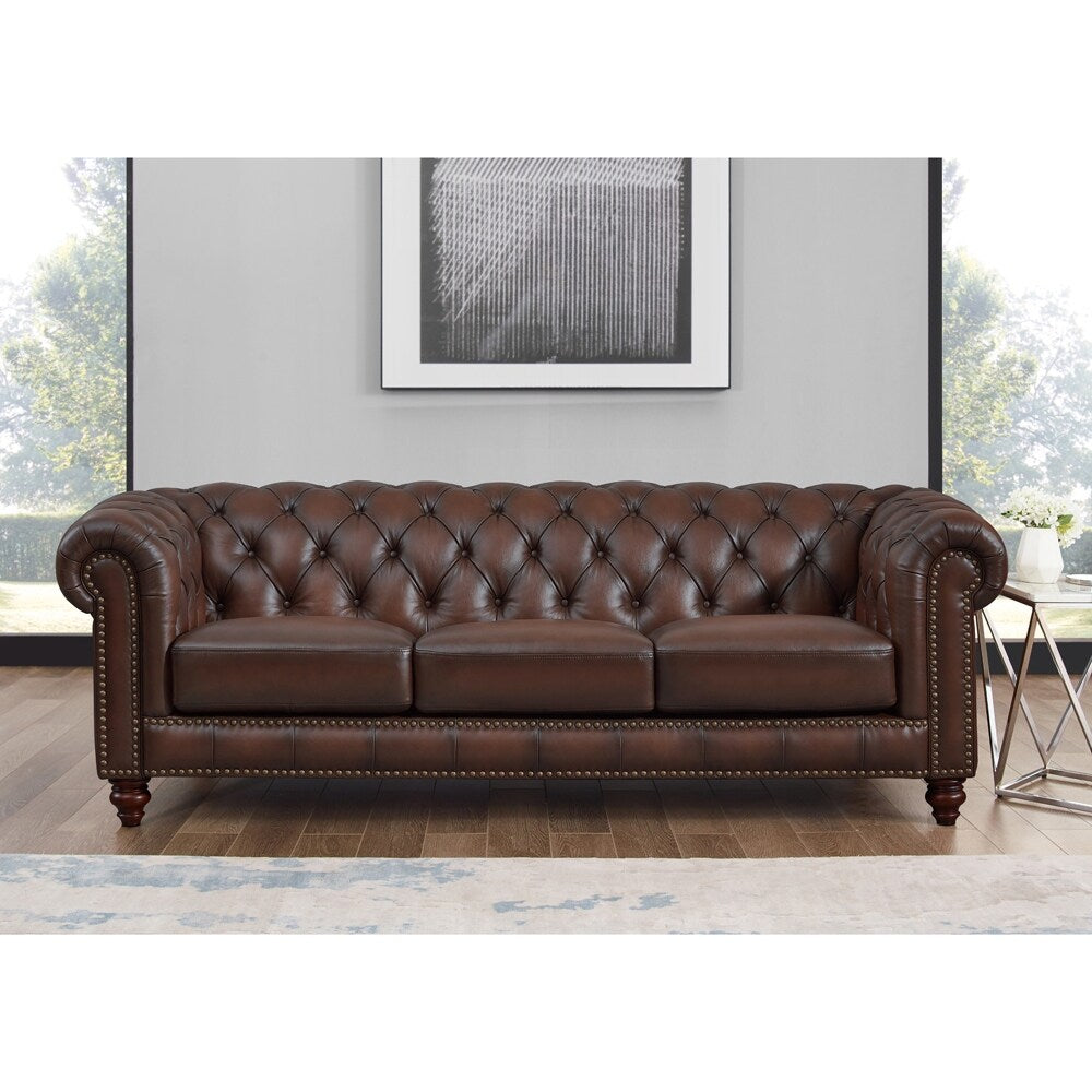 Hydeline Alton Bay Top Grain Leather Chesterfield Sofa and Loveseat - Sofa, Loveseat