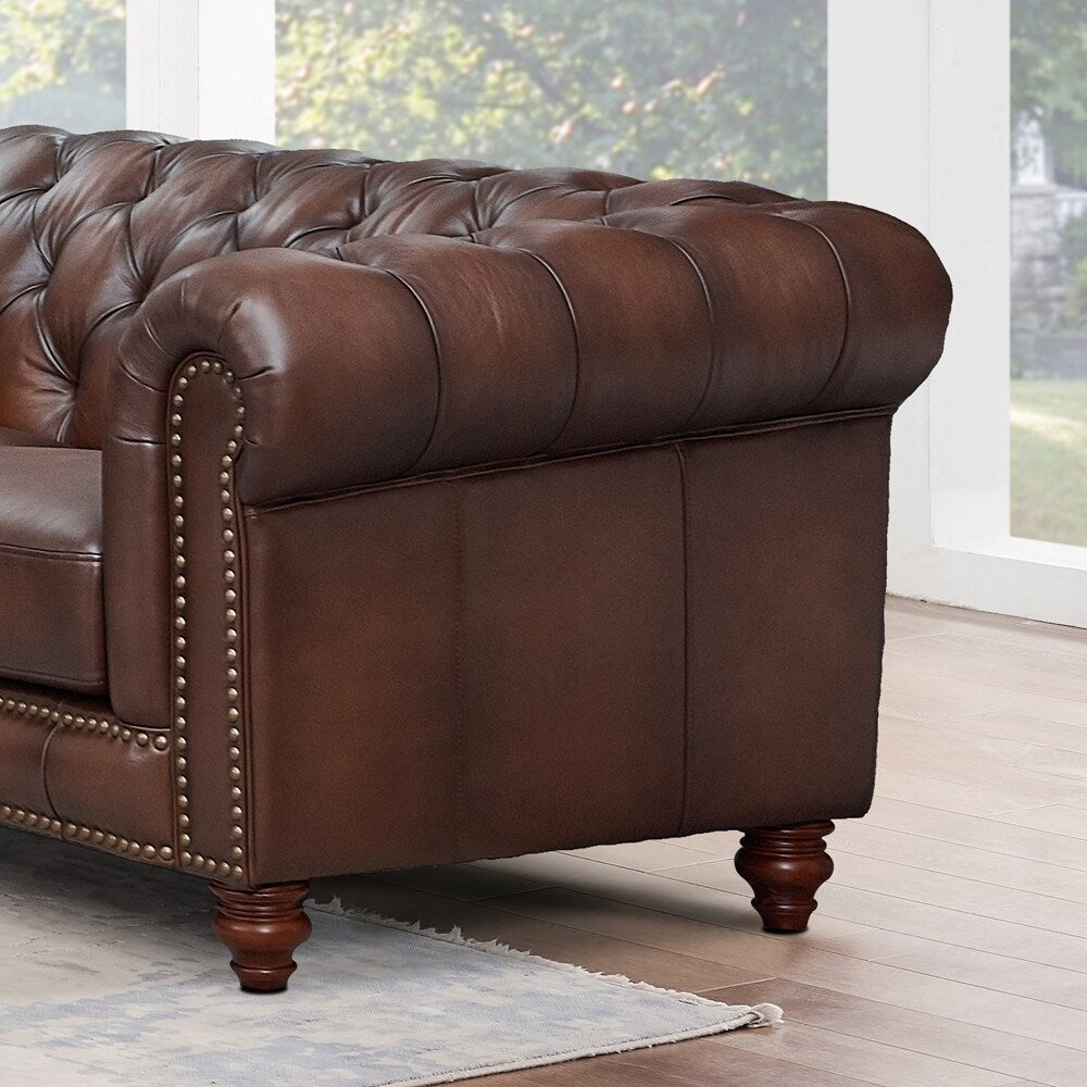 Hydeline Alton Bay Top Grain Leather Chesterfield Sofa and Loveseat - Sofa, Loveseat