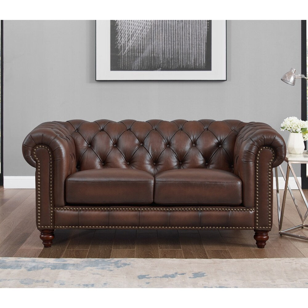 Hydeline Alton Bay Top Grain Leather Chesterfield Sofa and Loveseat - Sofa, Loveseat