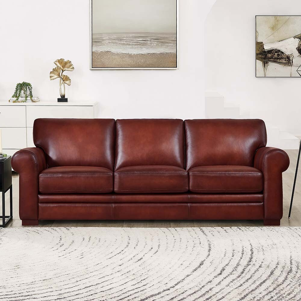 Hydeline Brookfield Waxy Pull-up Top Grain Leather Sofa Set, Sofa and Loveseat