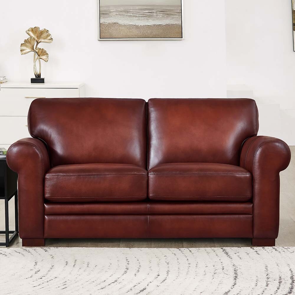 Hydeline Brookfield Waxy Pull-up Top Grain Leather Sofa Set, Sofa and Loveseat