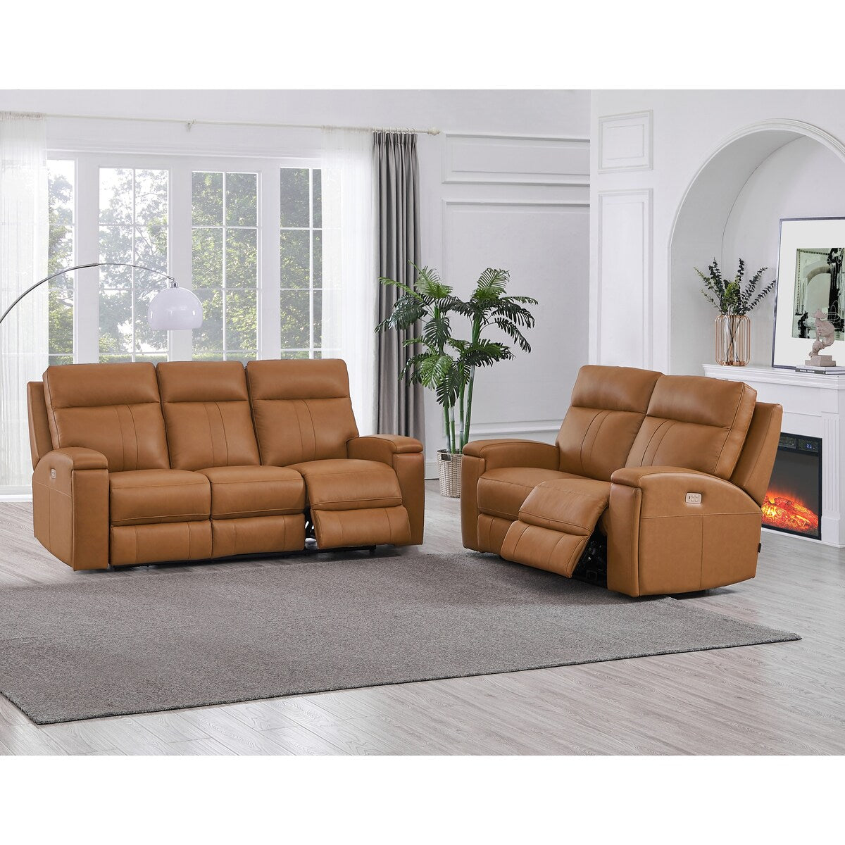 Hydeline Venice Top Grain Leather Power Reclining Sofa Set, Sofa and Loveseat with USB-Ports