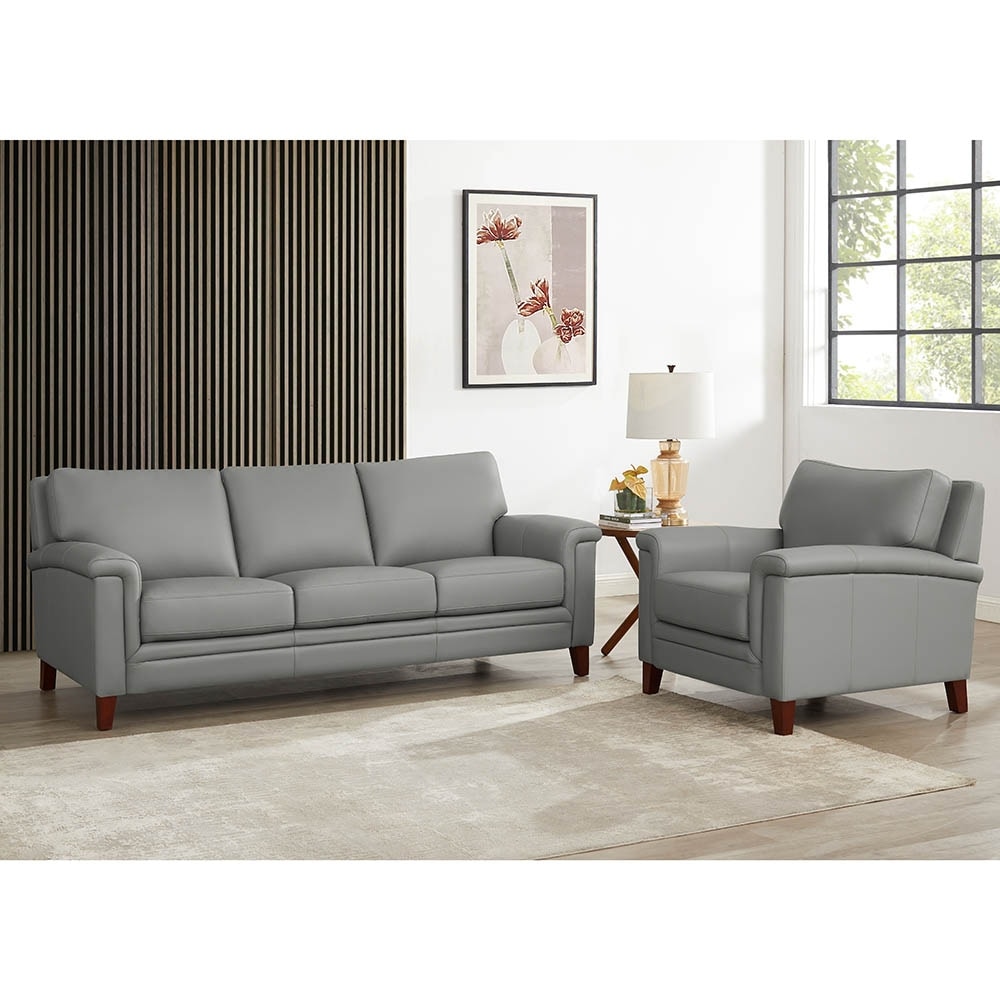 Hydeline Westcott Top Grain Leather Sofa and Chair Set with Memory Foa