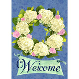 Hydrangea Wreath Multicolored Synthetic Fiber 'Welcome' Flag