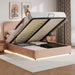 Hydraulic Storage Bed with RGB LED Lights & Bluetooth Speaker - Lychee Velvet, No Box Spring Needed