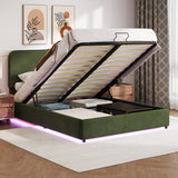 Hydraulic Storage Bed with RGB LED Lights & Bluetooth Speaker - Lychee Velvet, No Box Spring Needed