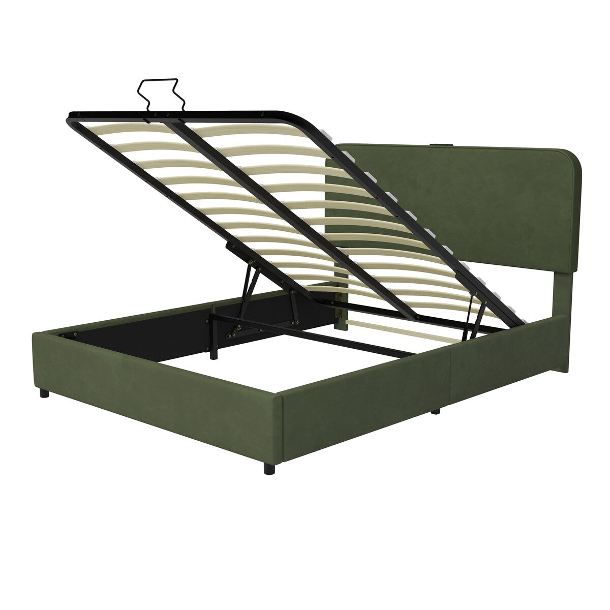 Hydraulic Storage Bed with RGB LED Lights & Bluetooth Speaker - Lychee Velvet, No Box Spring Needed