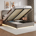 Hydraulic Storage Bed with RGB LED Lights & Bluetooth Speaker - Lychee Velvet, No Box Spring Needed