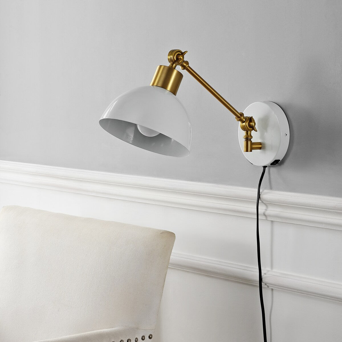 Hygge Swing Arm 1-Light Modern Midcentury Iron USB Charging Port LED Sconce, by JONATHAN Y