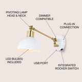 Hygge Swing Arm 1-Light Modern Midcentury Iron USB Charging Port LED Sconce, by JONATHAN Y