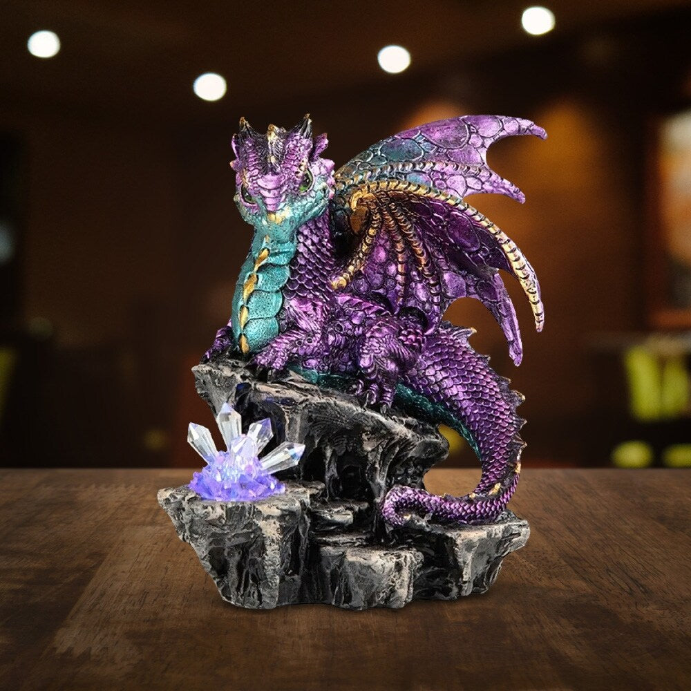 ICE ARMOR 6.25"H Purple Dragon Guarding Faux Crystal Gemstone LED Figurine