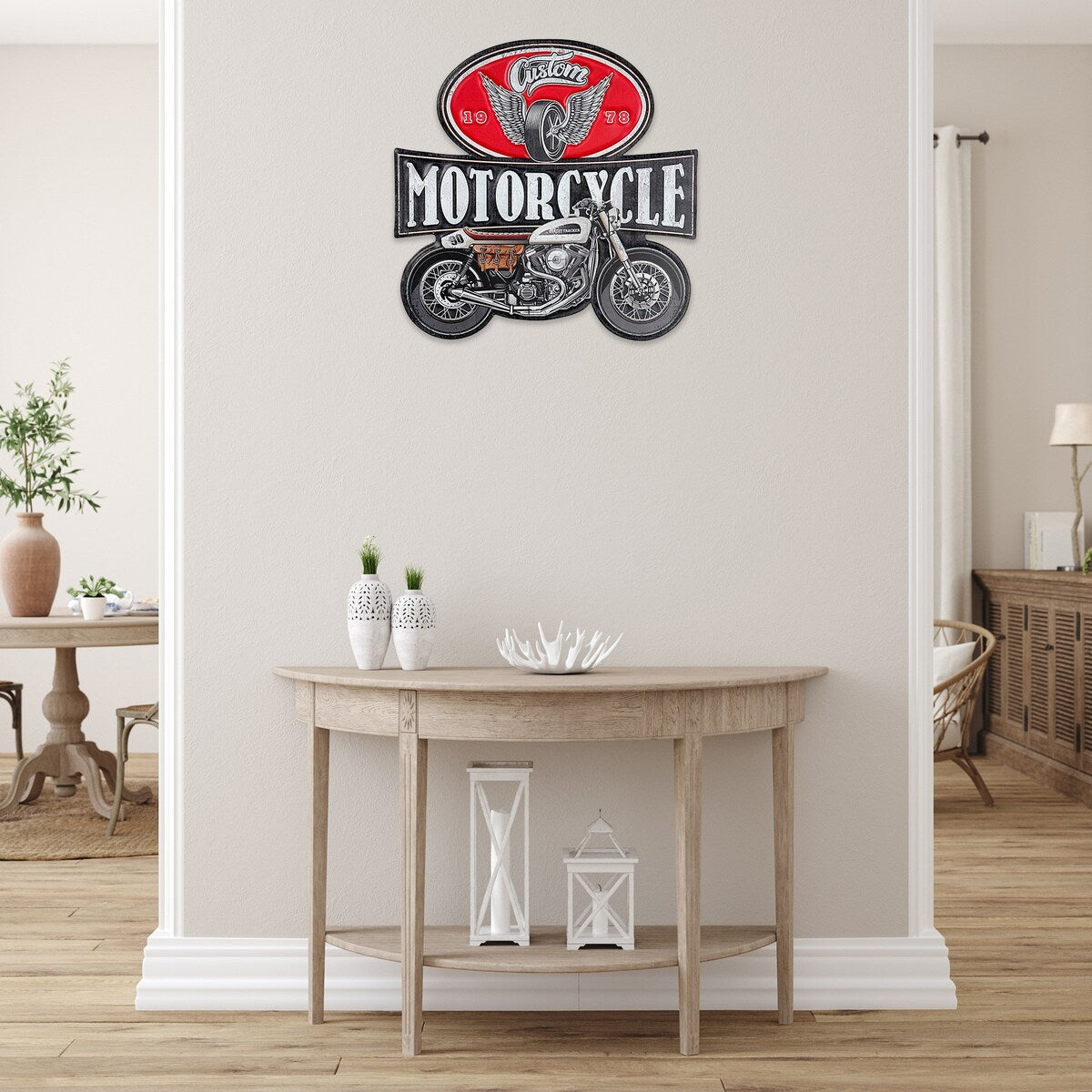IH Casa Decor Embossed Metal Sign Motorcycle