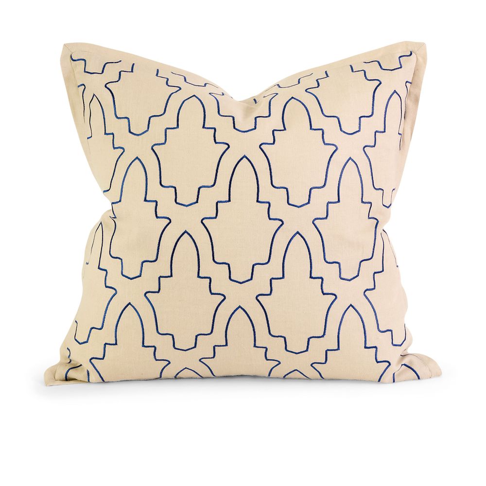 IK Eliso Light Blue Embroidered Linen Throw Pillow w/ Down Fill