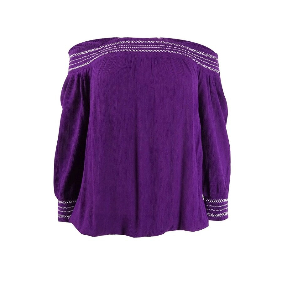 INC International Concepts Women's Crochet-Trim Off-The-Shoulder Top