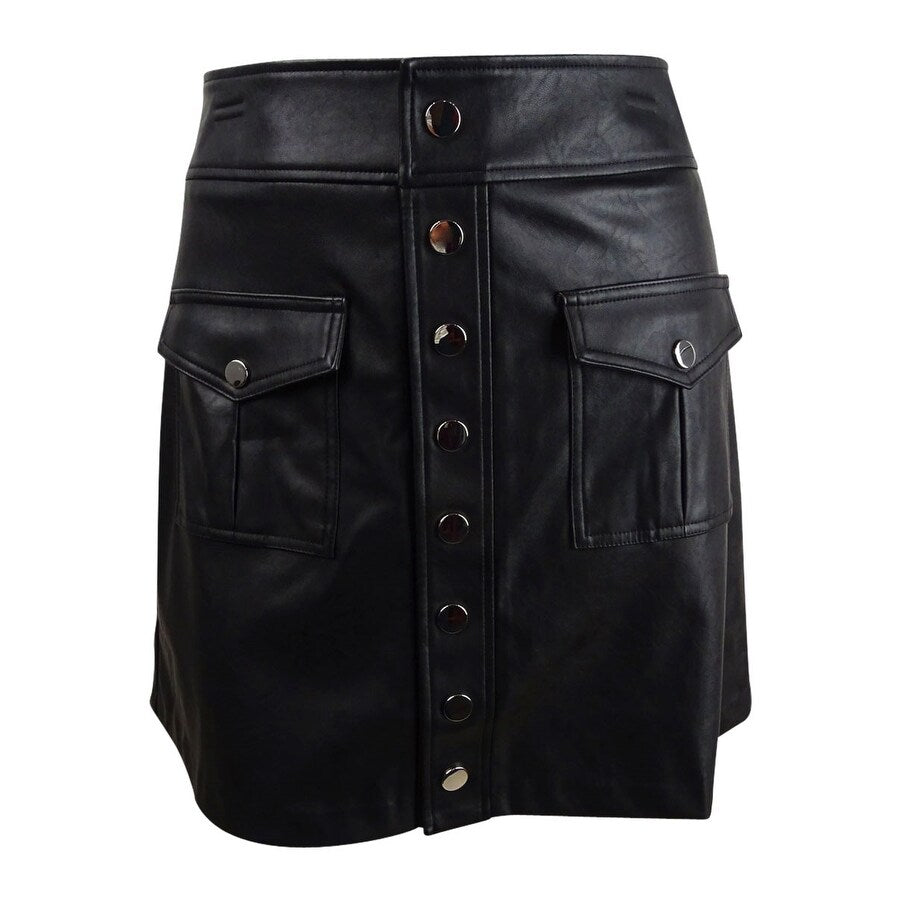 INC International Concepts Women's Faux-Leather Snap Mini Skirt