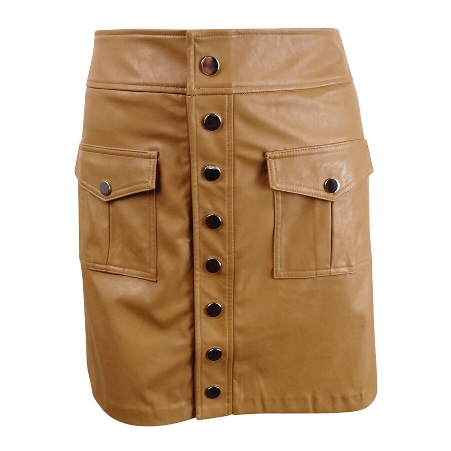 INC International Concepts Women's Faux-Leather Snap Mini Skirt