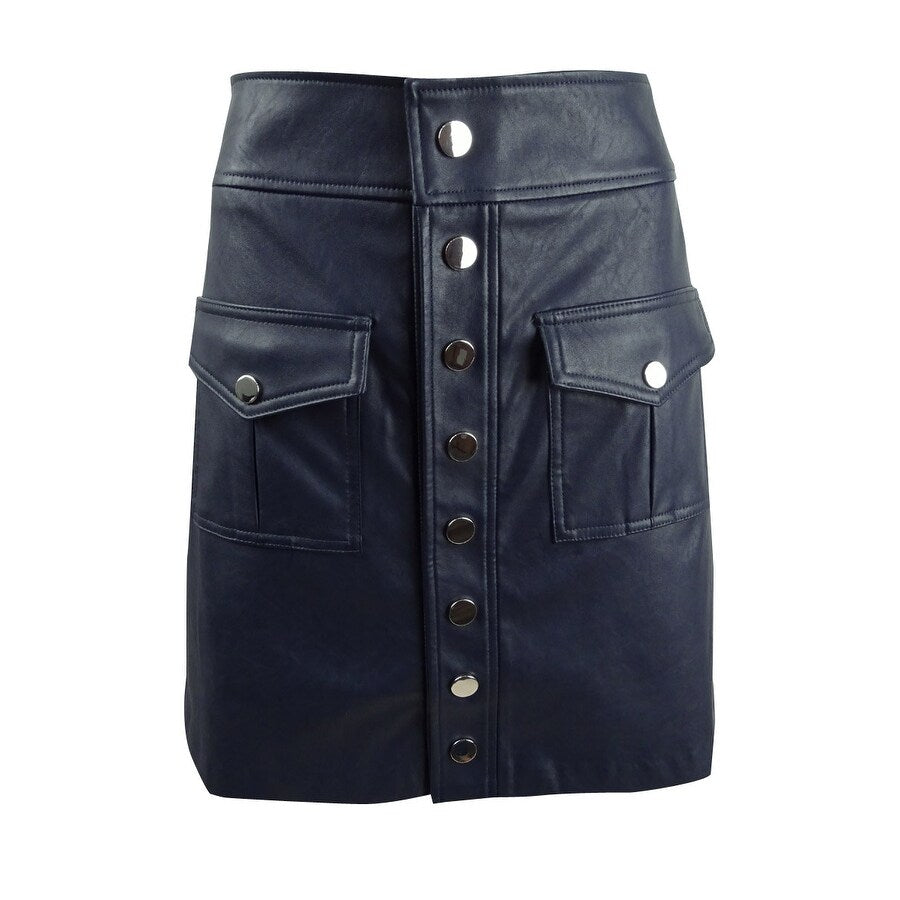 INC International Concepts Women's Faux-Leather Snap Mini Skirt