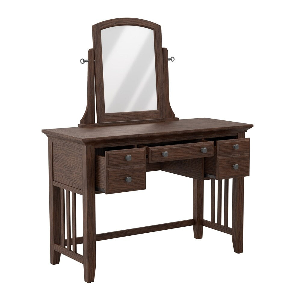 Modern Mission Bedroom Vanity and Mirror in Vintage Oak Finish