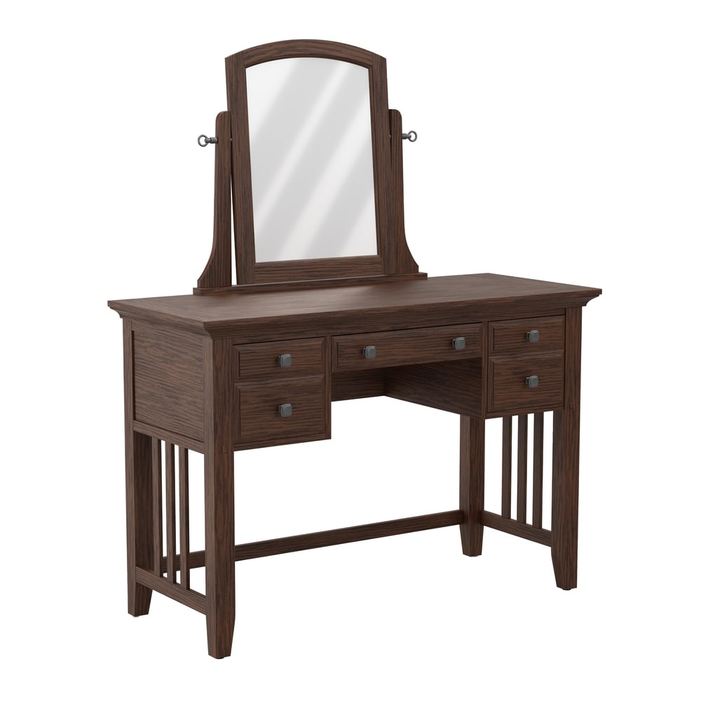 Modern Mission Bedroom Vanity and Mirror in Vintage Oak Finish