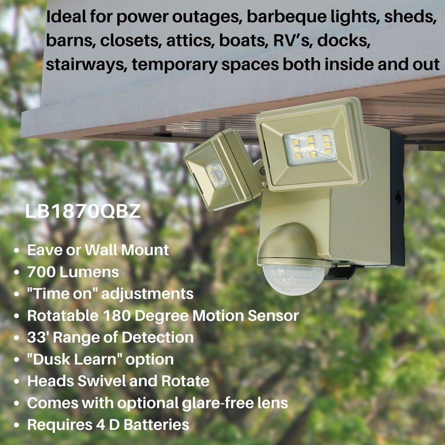 IQ America 700 Lumen Battery Operated LED Motion Security Flood Light w L-Bracket Mount