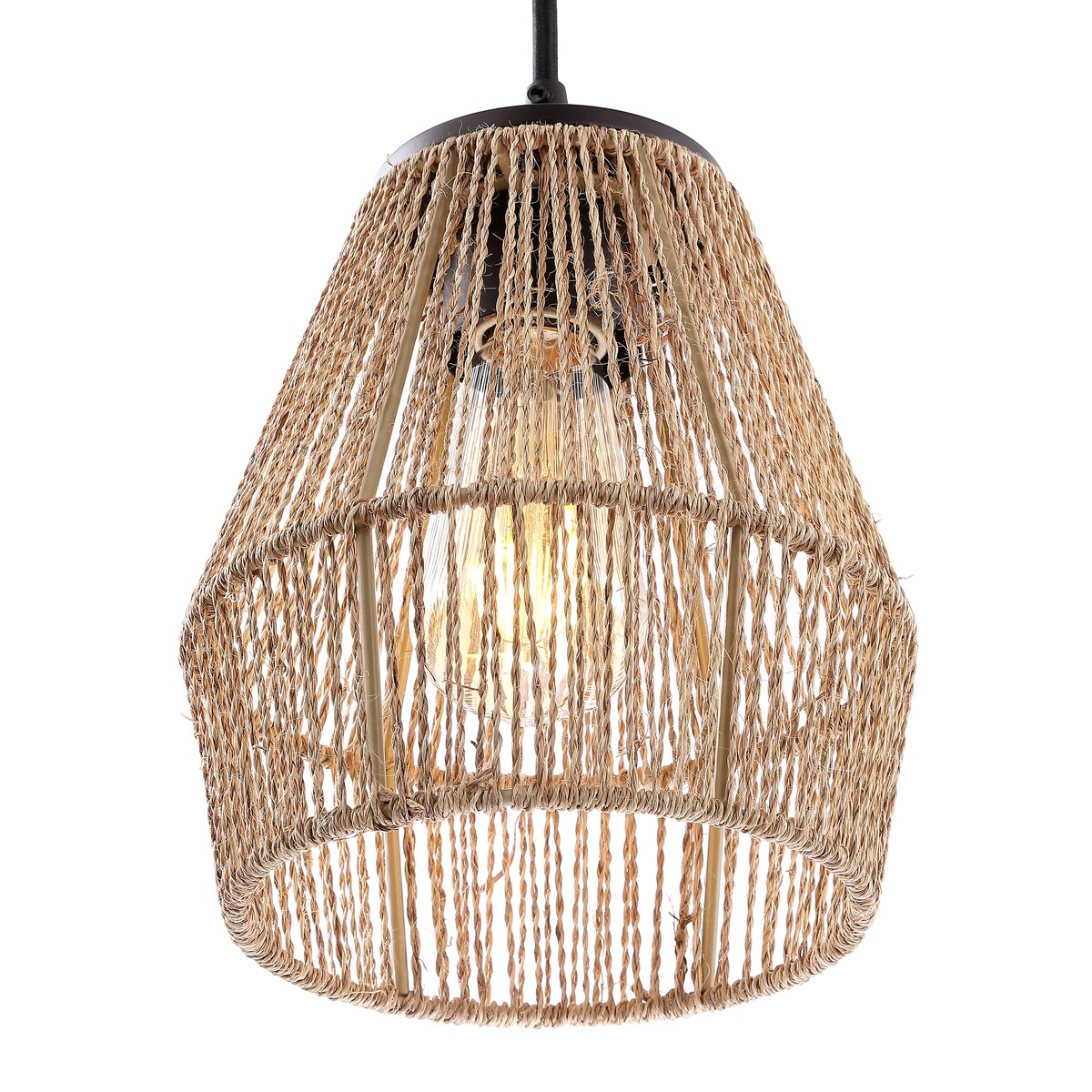 Ibiza Island 30" 3-Light Seagrass/Metal Bohemian Coastal LED Pendant, Oil Rubbed Bronze/Natural by JONATHAN Y