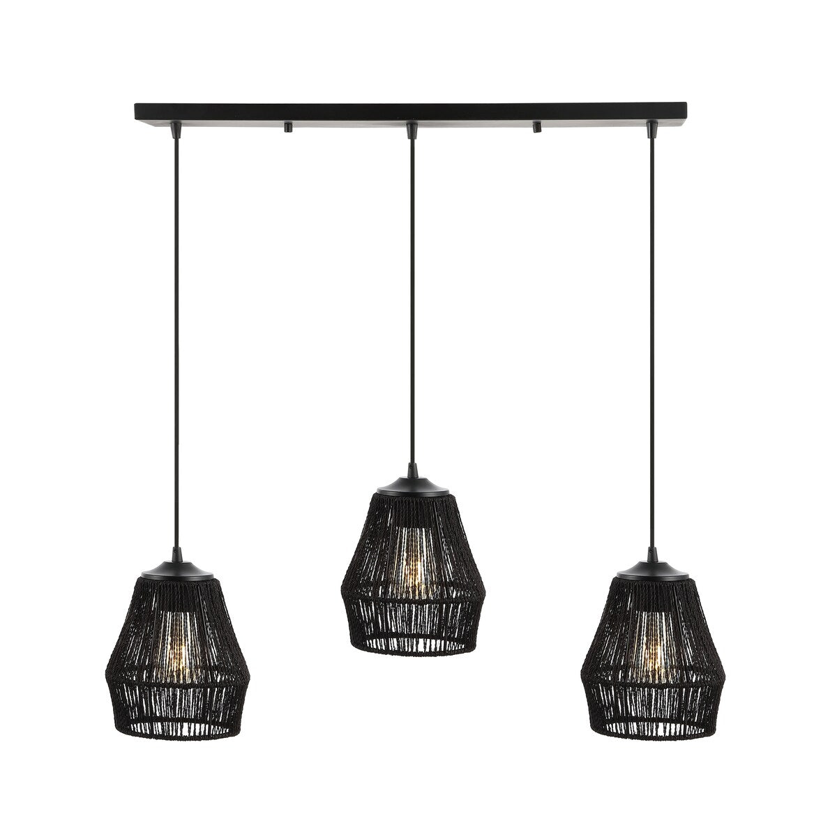 Ibiza Island 30" 3-Light Seagrass/Metal Bohemian Coastal LED Pendant, Oil Rubbed Bronze/Natural by JONATHAN Y