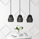 Ibiza Island 30" 3-Light Seagrass/Metal Bohemian Coastal LED Pendant, Oil Rubbed Bronze/Natural by JONATHAN Y