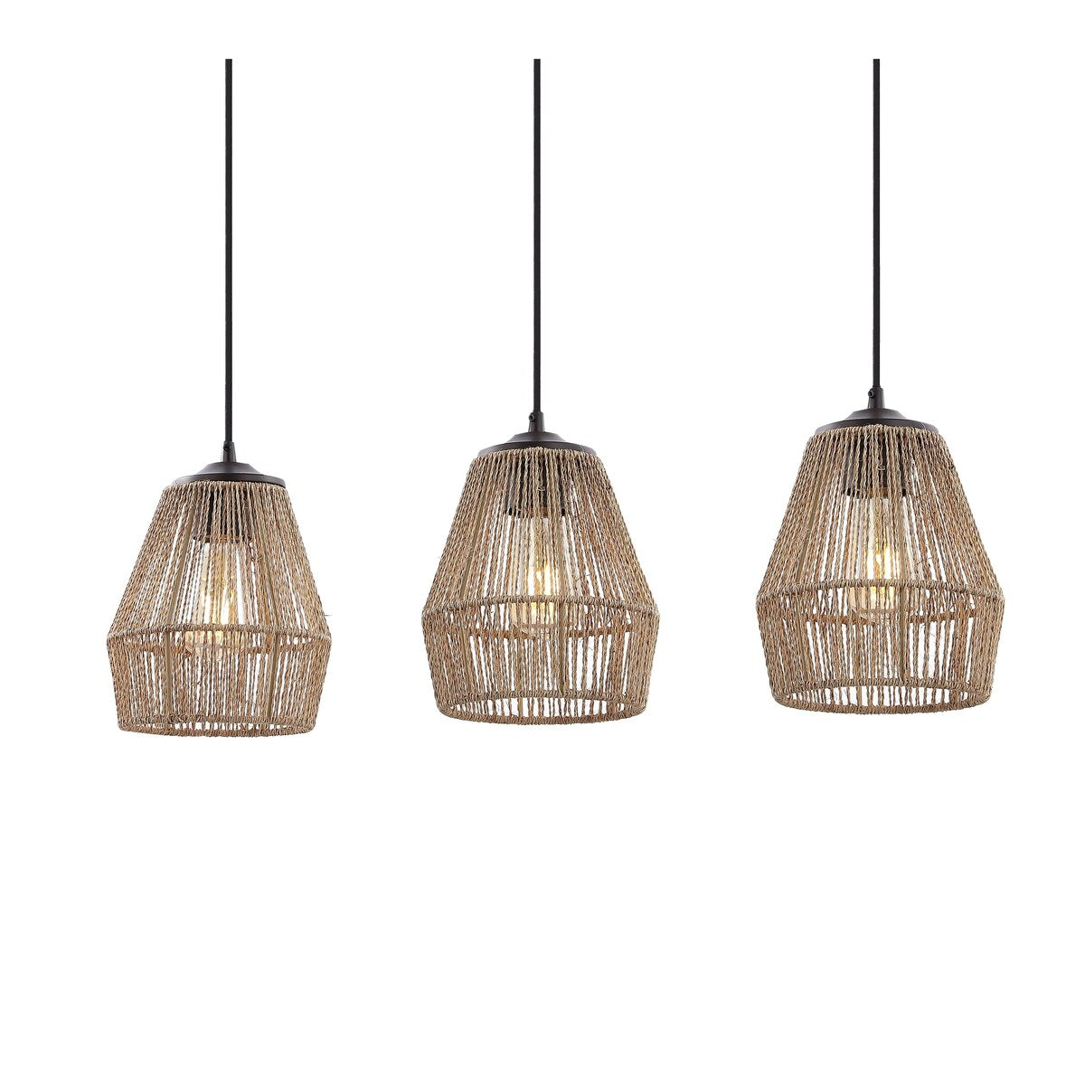 Ibiza Island 30" 3-Light Seagrass/Metal Bohemian Coastal LED Pendant, Oil Rubbed Bronze/Natural by JONATHAN Y