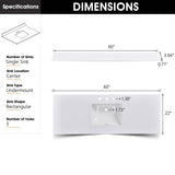 Icelume White 60 inch Cultured Marble Bathroom Vanity Top