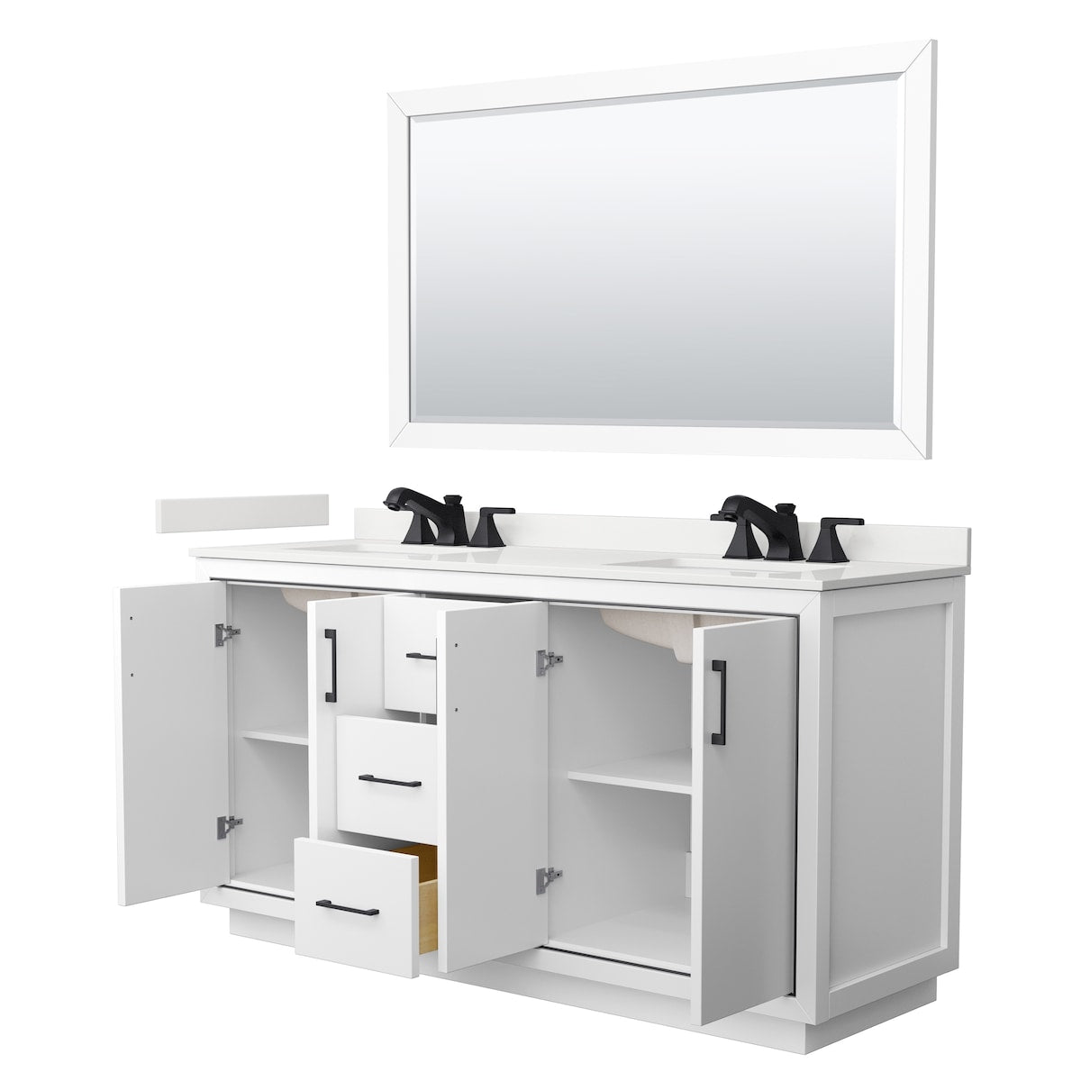 Icon 66-inch Double Vanity, Quartz Top, 58-inch Mirror