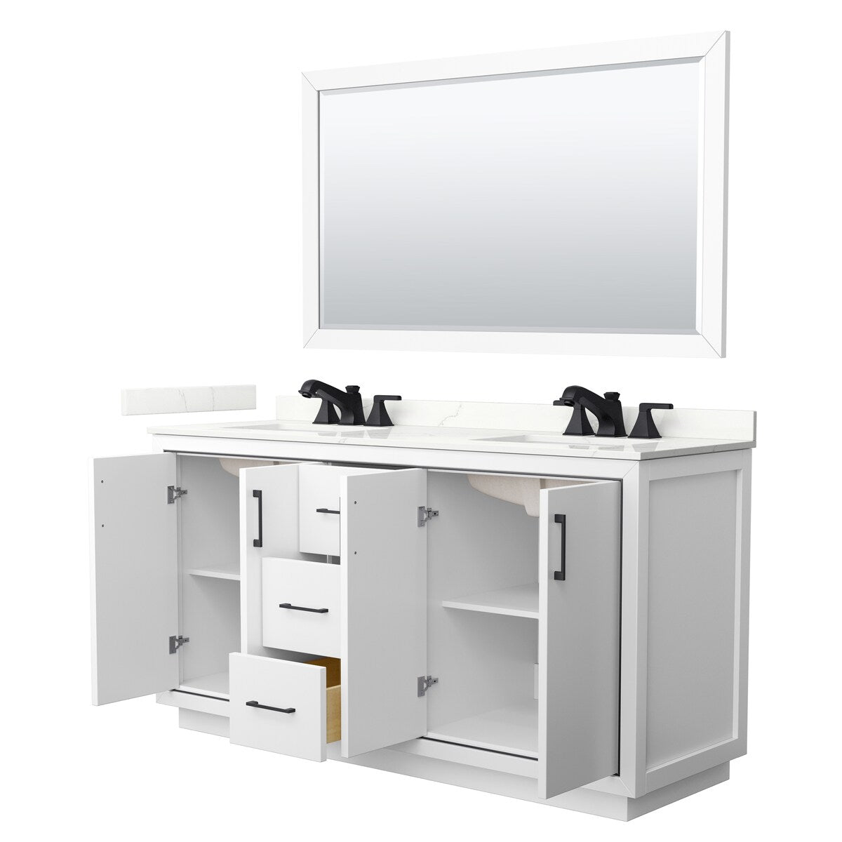 Icon 66-inch Double Vanity, Quartz Top, 58-inch Mirror