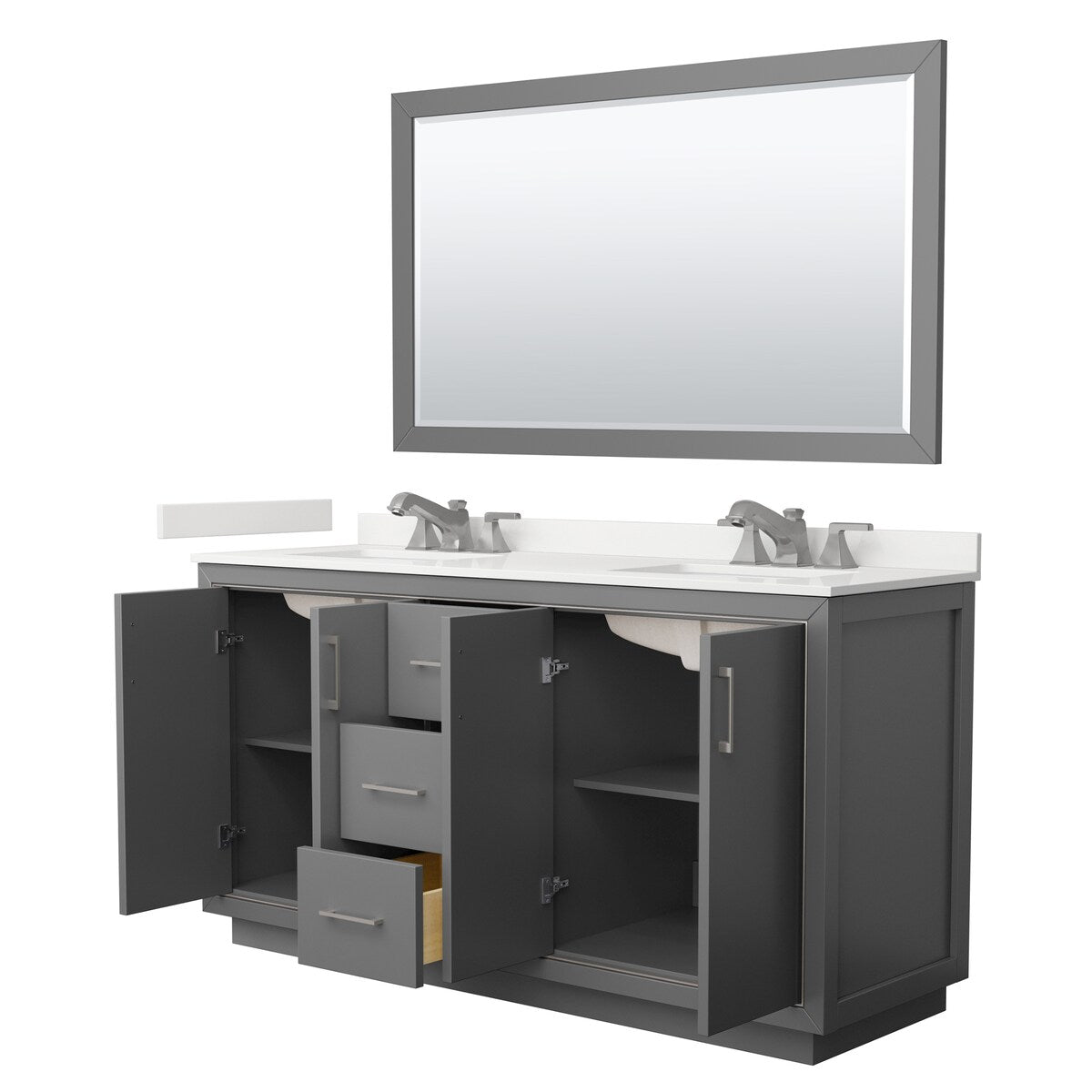 Icon 66-inch Double Vanity, Quartz Top, 58-inch Mirror