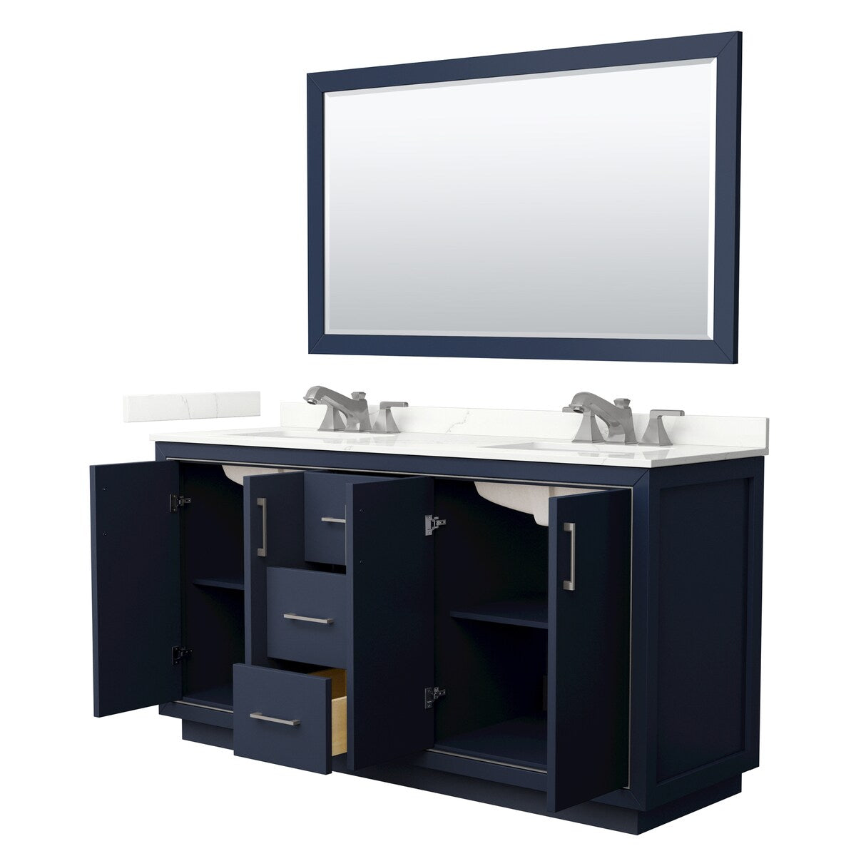 Icon 66-inch Double Vanity, Quartz Top, 58-inch Mirror