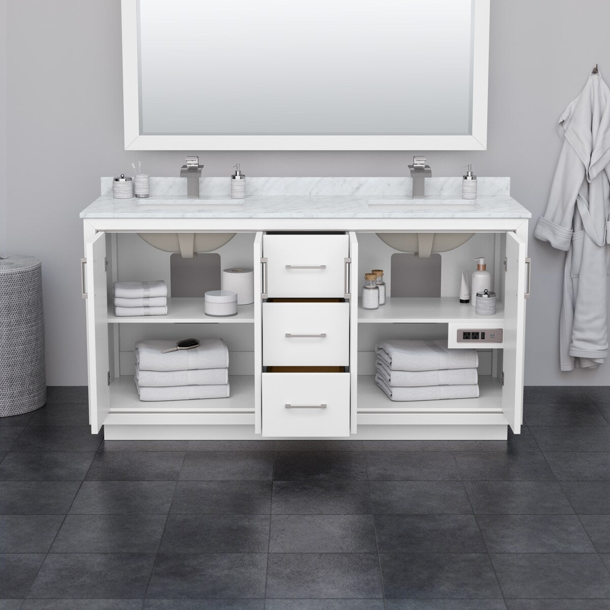 Icon 66-inch Double Vanity, Quartz Top, 58-inch Mirror