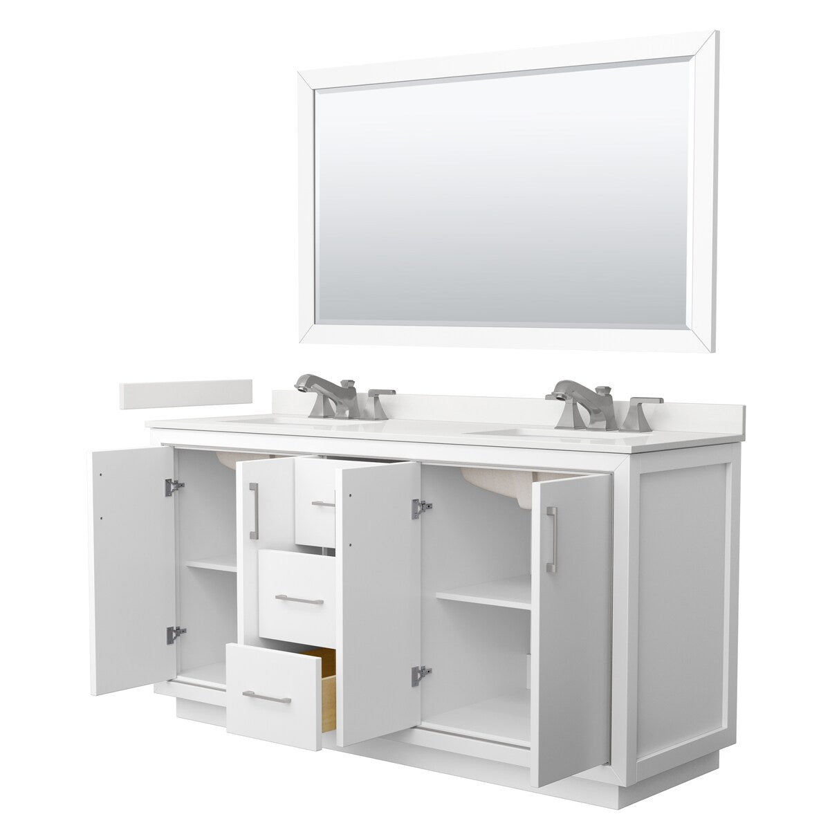 Icon 66-inch Double Vanity, Quartz Top, 58-inch Mirror
