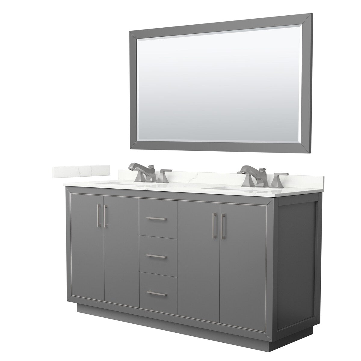 Icon 66-inch Double Vanity, Quartz Top, 58-inch Mirror