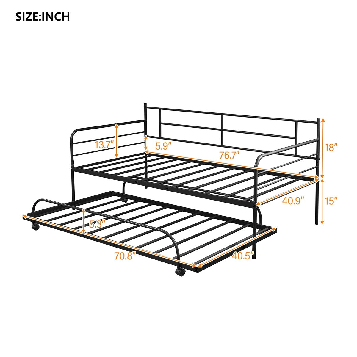 Ideal for Sleepovers: Twin Size Metal Daybed with Trundle - Sturdy Frame