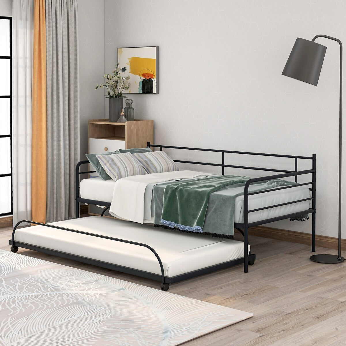 Ideal for Sleepovers: Twin Size Metal Daybed with Trundle - Sturdy Frame