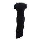 Ieena for Mac Duggal Women's Bead Embellished Sheath Gown (4, Black)