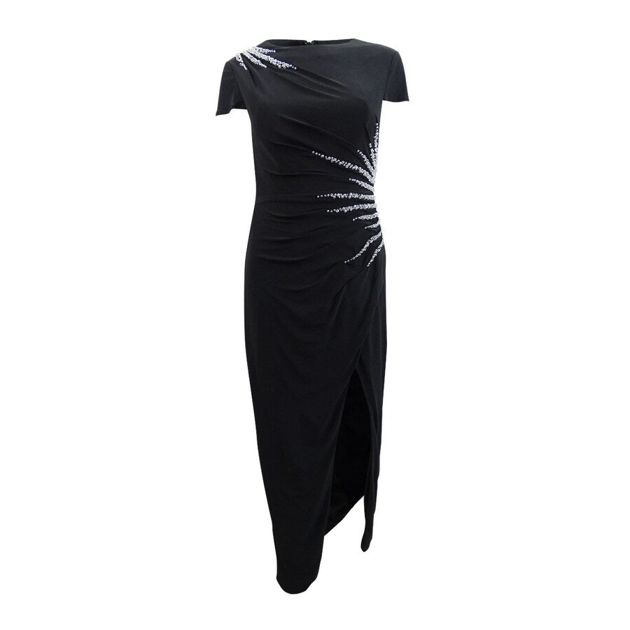 Ieena for Mac Duggal Women's Bead Embellished Sheath Gown (4, Black)