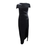 Ieena for Mac Duggal Women's Bead Embellished Sheath Gown (4, Black)