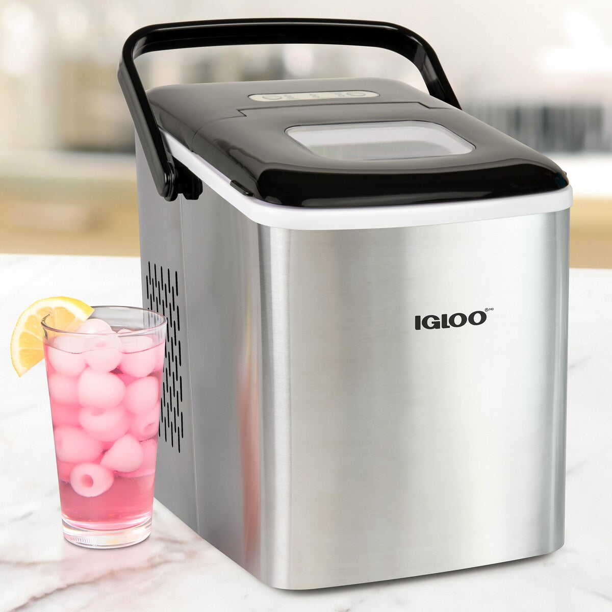 Igloo ICEB26HNSS 26-Pound Automatic Self-Cleaning Portable Countertop Ice Maker Machine With Handle, Stainless Steel