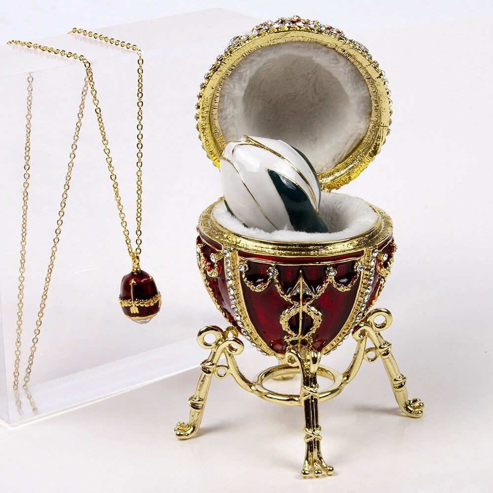 Imperial Faberge Arrow Egg / Jewelry Box w/ Flower and Pendant in Bordeaux