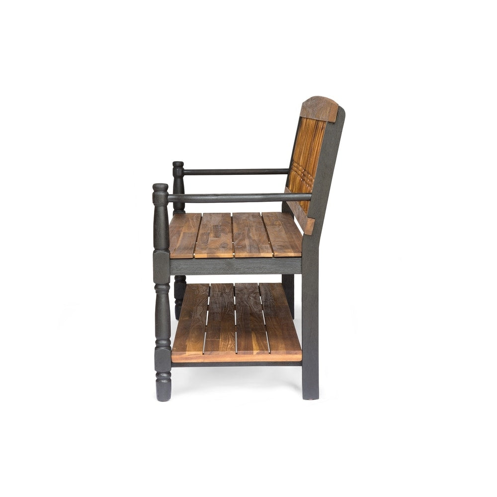 Imperial Outdoor Rustic Acacia Wood Bench with Shelf by Christopher Knight Home