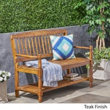 Imperial Outdoor Rustic Acacia Wood Bench with Shelf by Christopher Knight Home