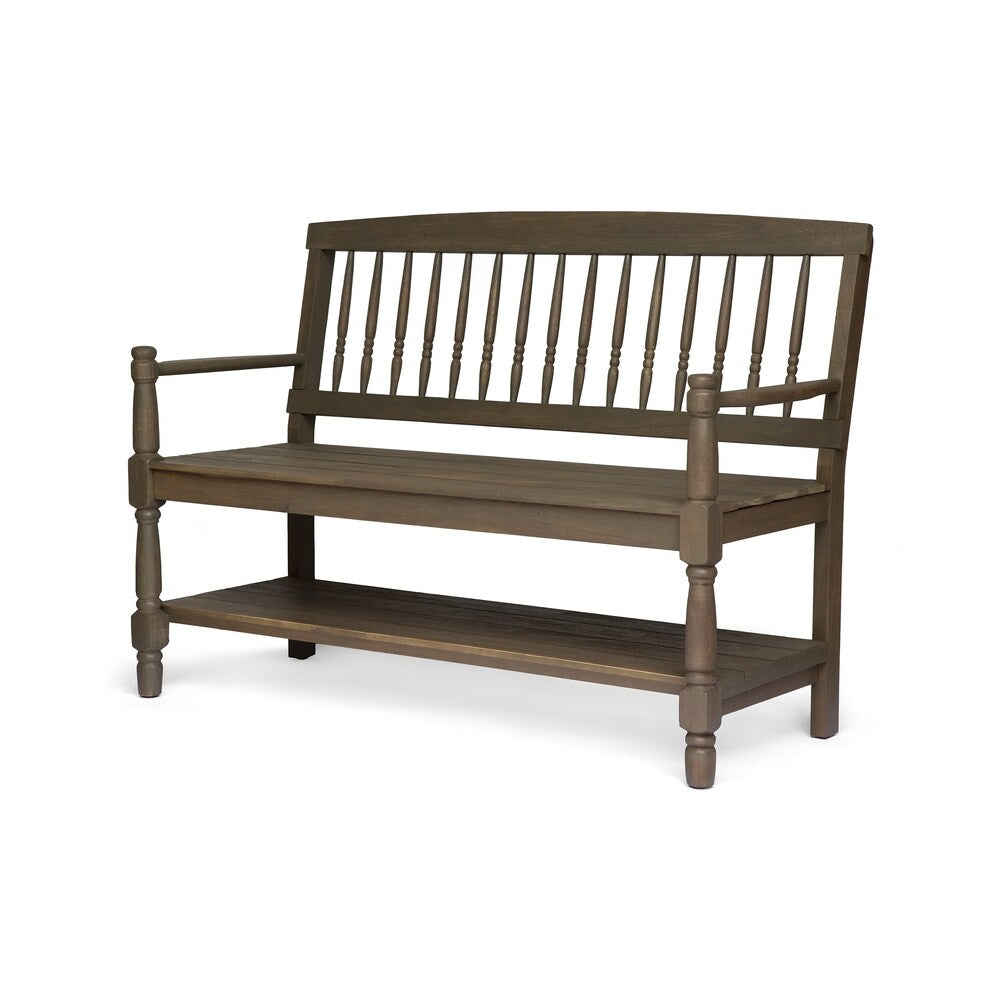 Imperial Outdoor Rustic Acacia Wood Bench with Shelf by Christopher Knight Home