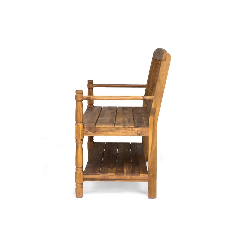 Imperial Outdoor Rustic Acacia Wood Bench with Shelf by Christopher Knight Home